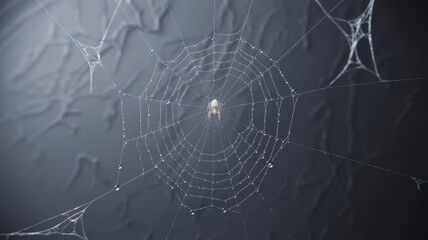 Dew-Kissed Spiderweb with Spider at its Center