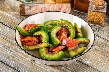 Salad with avocado and salmon