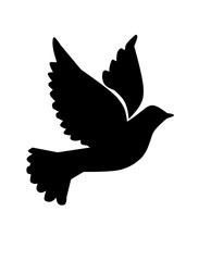 A bold and simple black silhouette of a flying dove with wings spread wide. This design symbolizes peace, freedom, hope, and purity. The clean, minimal style makes it perfect for organizations, brands