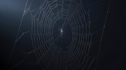 Intricate Spiderweb in Dark Background - Nature's Geometry