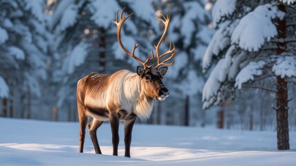 Majestic Reindeer in a Snowy Winter Forest