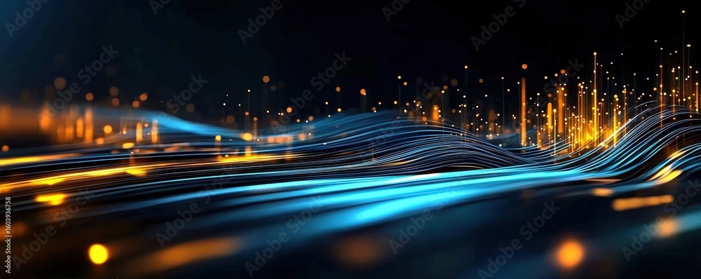 Wall mural a digital landscape featuring flowing data waves, representing the speed of digital transformation a