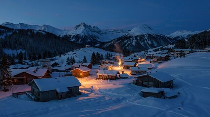Enchanting Winter Village at Dusk in the Swiss Alps