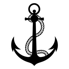 Naklejka premium Anchor with Rope clean black silhouette design white background