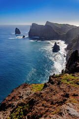 Coastal landscape at Ponta de Sao Lourenco on the east coast of Madeira, Portugal.