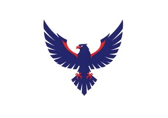 Obraz premium A stylized eagle with spread wings in blue and red against a white background design