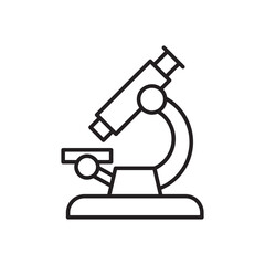 Microscope icon. Microscope observation icon in simple flat outline design. Icon symbol for laboratory, chemistry, research, biology, science, medical and more. Vector illustration.
