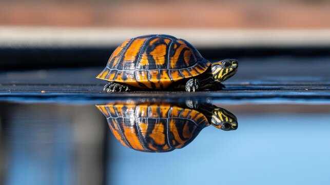 A turtle with a yellow and black shell.