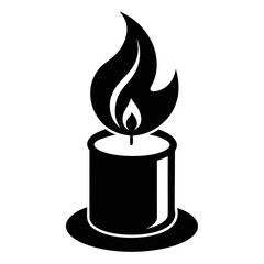 Candle with Flame vector clean black silhouette design white background