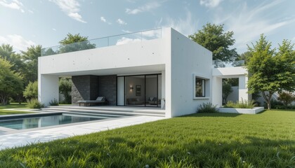 Modern and minimalist facade of cubical house