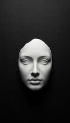 Minimalist white mask on black background – modern art and mystery