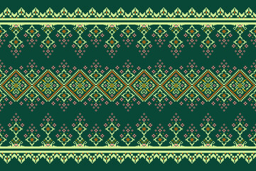 The green background pattern image is composed of geometric pixels, flower shapes, and natural colors around us.