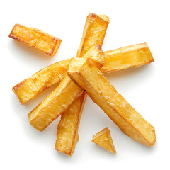 Golden Crispy French Fries Isolated on White Background