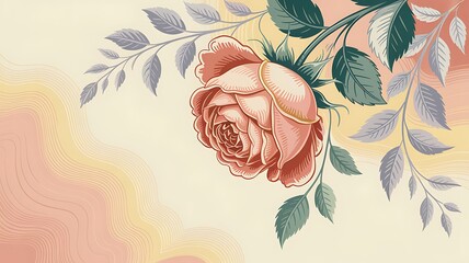 Vintage Rose Illustration with Pastel Background for Elegant Designs and Creative Projects floral design