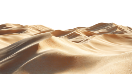 Golden desert sand dunes with rippled textures under bright sunlight isolated on transparent background