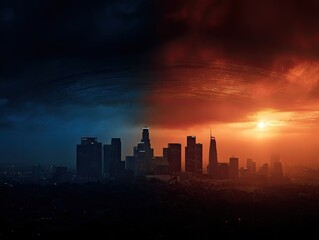 Naklejka premium City skyline split by dramatic sky