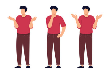 Choice concept. A  man thinks and chooses the right decision from two options. Vector illustration in cartoon style.