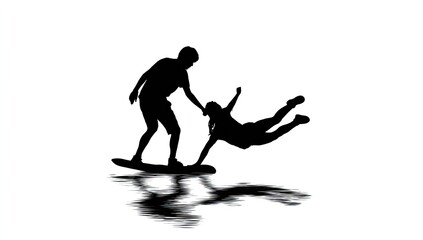Obraz premium Silhouette of two people water sports
