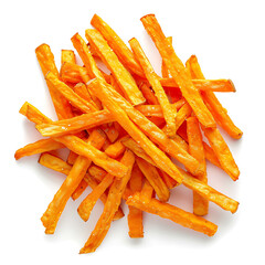 Heap of Crispy Orange Fries Isolated on White Background