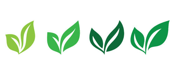 Green Leaf Icon Set. Minimalist Nature Symbols with Dual Leaf Design for Eco Graphics.