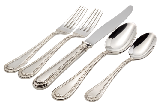 Elegant Classic Silverware Cutlery Set Isolated on White Background
