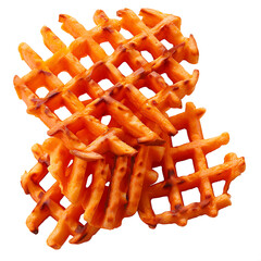 Crispy Waffle-Cut Sweet Potato Fries Stacked Together