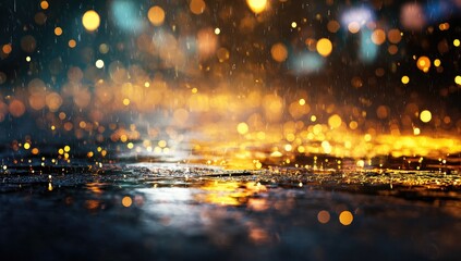 Fototapeta premium Abstract bokeh of warm lights on a wet surface