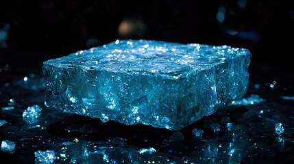 A cube of ice with a blue tint.