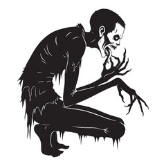 Feeding in moonlight’s decay – Ghoul silhouette rendered in twisted Ghoul vector – Ghoul illustration – Halloween vector

