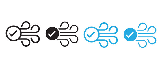 Checkmark Icons with Flow Lines. Sleek Approval Symbols in Black, Blue, and White.