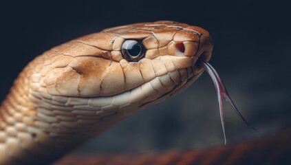 Obraz premium Close-up of a snake's head with its tongue out, wildlife photography.