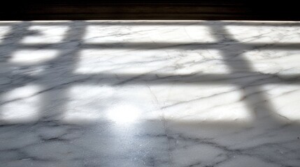 A white marble floor with a grid pattern of shadows.