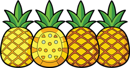 Cartoon Pineapple Border with One Cut Open Showing Circles and Triangles