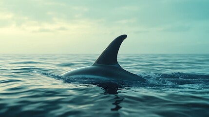 Naklejka premium Morning light reflects on dolphin fin above water high resolution picture