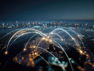 Global network connecting cities at night
