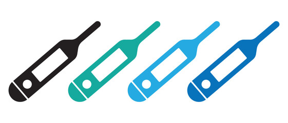 Digital Thermometer Icons. Color Variants in Black, Green, and Blue Designs.