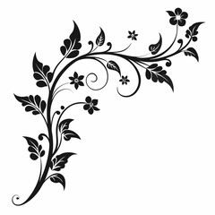 Corner Floral Vines vector clean black silhouette design white background