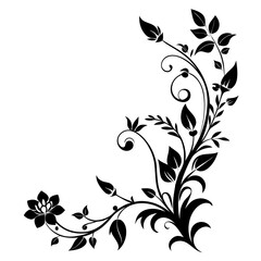 Corner Floral Vines vector clean black silhouette design white background