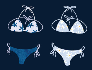 Set of Floral Bikini for Swimwear Illustration. Summer Beach Holiday  Illustration