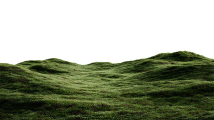 Softly rolling green hills covered in lush grass create an undulating landscape isolated on transparent background