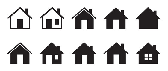 Set of Modern House Icons. Flat and Minimal Architectural Symbols for UI Design.