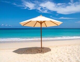 Fototapeta premium 海辺で佇むパラソルと浮き輪の夏時間