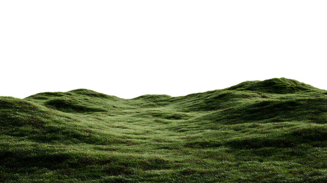 Softly rolling green hills covered in lush grass create an undulating landscape isolated on transparent background