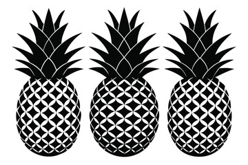 Fototapeta premium Three Black and White Pineapple Silhouettes Pattern on a White Background
