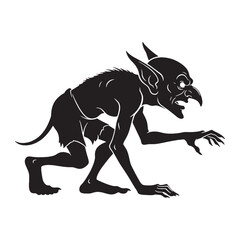Sharp teeth and sharper tricks – Goblin silhouette traced in grim Goblin vector – Goblin illustration – Halloween silhouette

