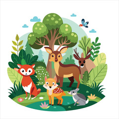 Obraz premium Woodland Animal Scene Vector Art