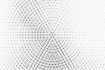 Radial halftone gradient background. Dotted concentric texture with fading effect. Black and white circle shade wallpaper. Grunge rough vector. Monochrome backdrop
