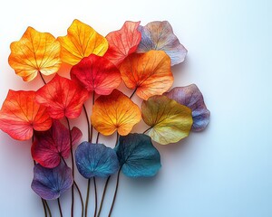 Fototapeta premium Minimalist Colorful Lotus Leaves Composition in Lower Right Corner on White