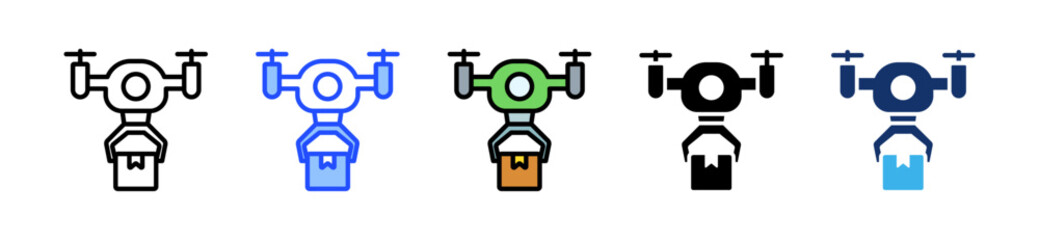 Drone Delivery Icon Collection With Multiple Styles