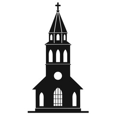 Church Tower vector clean black silhouette design white backgroun